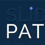 Texto SLIDE PATH en fondo azul oscuro con un punto azul y un punto rojo sobre las letras
