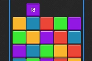 Bloques de colores brillantes apilados en una cuadrícula, con un bloque morado numerado 18 en la parte superior