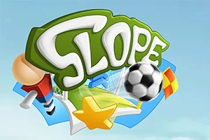 Título Slope con una pelota de fútbol, una estrella amarilla y un banderín de esquina en un fondo azul