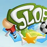 Título Slope con una pelota de fútbol, una estrella amarilla y un banderín de esquina en un fondo azul