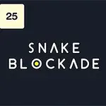 Texto centralizado Snake Blockade rodeado de bloques numerados y círculos amarillos sobre un fondo oscuro