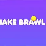 Texto Snake Brawl en blanco sobre fondo morado con esferas amarillas alrededor
