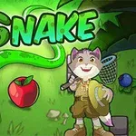 Serpiente verde rodeando una manzana roja junto a un personaje lobo antropomorfo con equipo de explorador sobre un fondo de naturaleza
