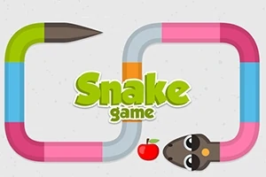 Serpiente multicolor en forma de curva con su cabeza mirando una manzana roja y texto en el centro