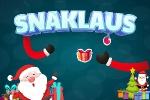Santa Claus sonriente rodeado de regalos y un árbol de Navidad, con guantes extendidos sobre un fondo azul