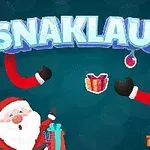 Santa Claus sonriente rodeado de regalos y un árbol de Navidad, con guantes extendidos sobre un fondo azul
