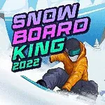 Persona con chaqueta naranja haciendo snowboarding en una montaña nevada, con árboles y montañas al fondo