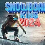 Persona con equipo de snowboard realizando un truco en un paisaje nevado con montañas y árboles, con texto grande en el cielo