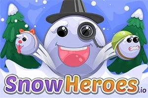 Tres personajes redondos con caras felices, uno con sombrero y monóculo, sobre un fondo de árboles nevados