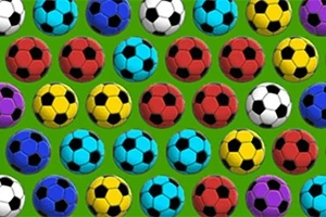 Balones de fútbol de colores variados dispuestos en una cuadrícula sobre un fondo verde