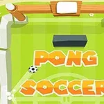 Campo de fútbol estilizado con texto Pong Soccer en letras naranjas y una pelota en movimiento