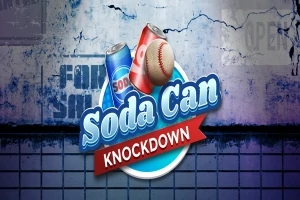 Latas de refresco y una pelota de béisbol sobre un fondo de graffiti desgastado con el texto Soda Can Knockdown