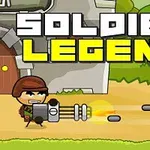 Un soldado caricaturesco con ametralladora dispara balas frente a un castillo con el texto Soldier Legend arriba