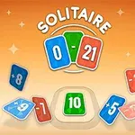 Cartas numeradas en azul, rojo y verde flotando sobre un fondo naranja con destellos
