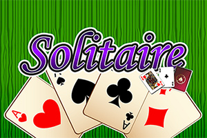 Una imagen con cartas de naipes con los símbolos del corazón, pica, trébol y diamante, con la palabra Solitaire en la parte superior sobre un fondo verde