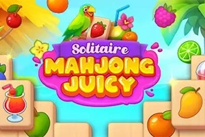 Colores vibrantes con un loro, frutas tropicales y piezas de juego con imágenes de cócteles y frutas