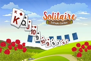 Cartas de póker flotando en un entorno de jardín con rosas rojas y cielo azul