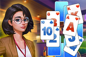 Mujer con gafas junto a cartas de póker apiladas, incluyendo ases, rey, jota y números