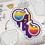 Pegatinas coloridas de lentes con diseño de arcoíris y notas dibujadas a mano en un cuaderno