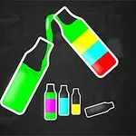 Botellas multicolores con líquido vertiéndose entre ellas sobre un fondo oscuro