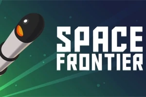 Cohete despegando hacia el espacio con texto Space Frontier al lado