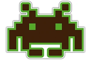 Alienígena pixelado en tonos marrón y verde brillante