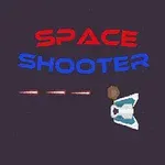 Naves espaciales disparando con texto Space Shooter en colores rojo y azul sobre un fondo oscuro