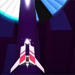 Nave espacial futurista volando hacia un túnel de luz azul y blanca con un fondo oscuro