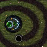 Bolas de colores en espiral sobre un fondo de césped verde con un agujero al final del camino