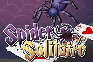 Un dibujo de una araña sobre cartas de juego con las palabras Spider Solitaire en el centro