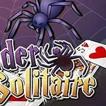 Un dibujo de una araña sobre cartas de juego con las palabras Spider Solitaire en el centro