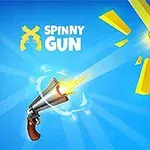 Revólver disparando una bala con fragmentos amarillos sobre un fondo azul