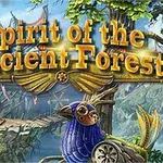 Título dorado Spirit of the Ancient Forest sobre un paisaje boscoso con árboles, puentes antiguos y un pájaro metálico decorativo