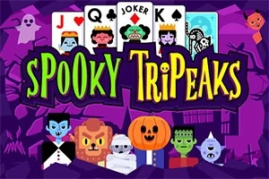 Carteles de casino con un diseño de personajes espeluznantes, incluyendo fantasmas, vampiros, un hombre lobo, una momia, un monstruo con cabeza de calabaza y cartas, sobre un fondo morado oscuro con murciélagos y una casa encantada