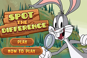 Un conejo animado sostiene una lupa frente a un paisaje de bosque con botones para jugar y aprender a jugar