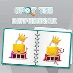 Libro abierto con dos ilustraciones de candados con coronas y capas, acompañado de lápices y el texto Spot the Difference