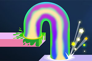 Arco iris fluido en forma de U con salsa verde y estrellas brillantes sobre fondo oscuro