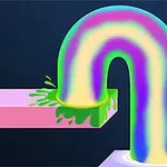 Arco iris fluido en forma de U con salsa verde y estrellas brillantes sobre fondo oscuro
