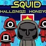 Personajes con máscaras rojas y formas geométricas en un fondo azul con texto en la parte superior
