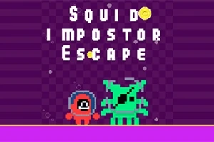 Personajes pixelados, uno rojo y otro verde, sobre un fondo morado con letras blancas en la parte superior