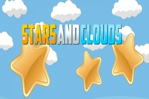 Estrellas doradas flotando entre nubes blancas sobre un fondo azul claro con el texto Stars and Clouds