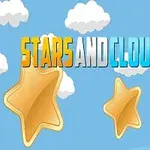 Estrellas doradas flotando entre nubes blancas sobre un fondo azul claro con el texto Stars and Clouds