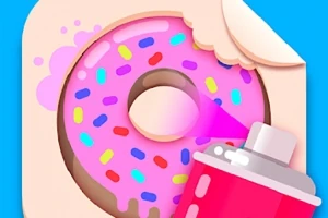 Dona rosa con chispas de colores siendo rociada con una lata de aerosol