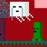 Personaje pixelado con una pistola enfrenta a un fantasma flotante y una criatura verde en un entorno retro