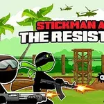 Dos figuras de stickman armadas enfrentándose en un entorno tropical con helicópteros en el cielo