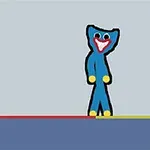 Personaje azul con cara sonriente y manos amarillas sobre un fondo sencillo, acompañado del número dos grande en la esquina inferior derecha