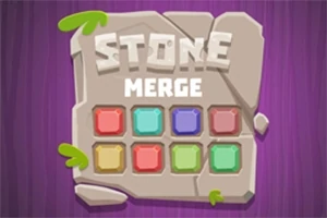 Piedra con letras y cuadrados de colores sobre fondo morado