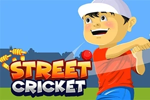 Niño con gorra blanca jugando cricket ilustrado sobre un fondo azul, con texto llamativo