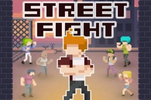 Personajes pixelados en una calle con la palabra Street Fight encima
