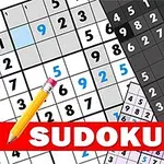 Mosaico de tableros numéricos con un lápiz y la palabra Sudoku en un recuadro rojo